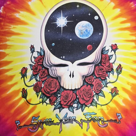 1992 Grateful Dead Space Your Face Liquid Blue Tie Dye Shirt Large Vintage - Picture 3 of 16